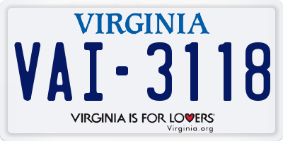 VA license plate VAI3118