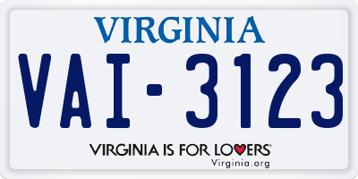 VA license plate VAI3123