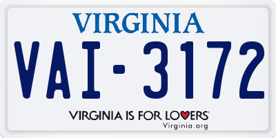 VA license plate VAI3172