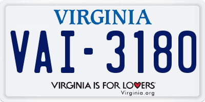 VA license plate VAI3180