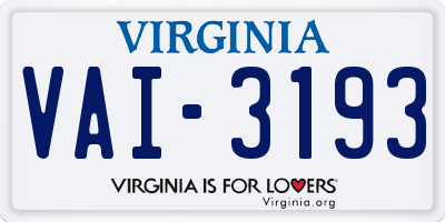 VA license plate VAI3193