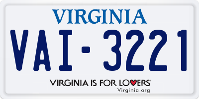 VA license plate VAI3221