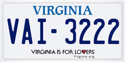 VA license plate VAI3222