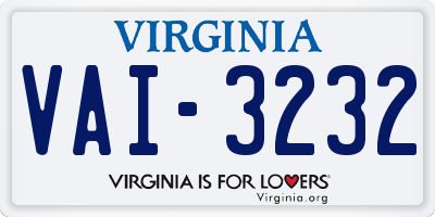 VA license plate VAI3232