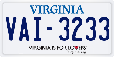 VA license plate VAI3233