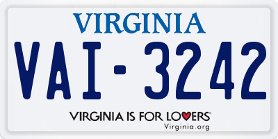 VA license plate VAI3242