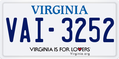 VA license plate VAI3252