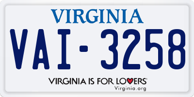 VA license plate VAI3258