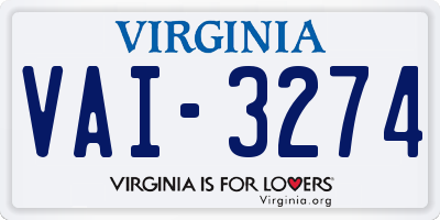 VA license plate VAI3274