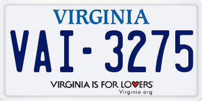 VA license plate VAI3275