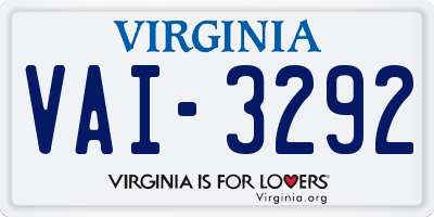 VA license plate VAI3292