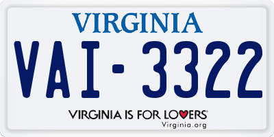 VA license plate VAI3322