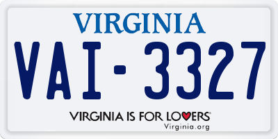 VA license plate VAI3327