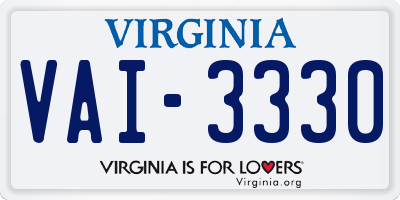 VA license plate VAI3330