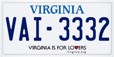 VA license plate VAI3332