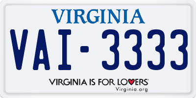VA license plate VAI3333