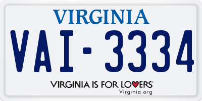 VA license plate VAI3334