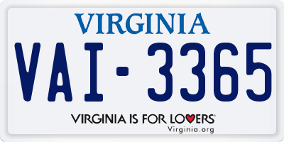 VA license plate VAI3365