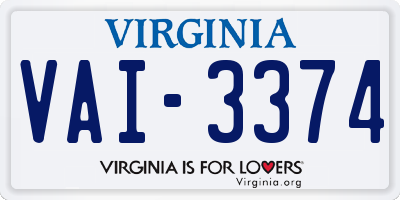 VA license plate VAI3374