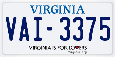 VA license plate VAI3375