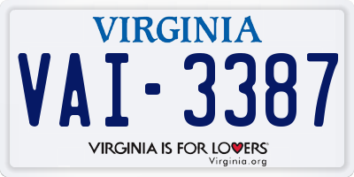VA license plate VAI3387