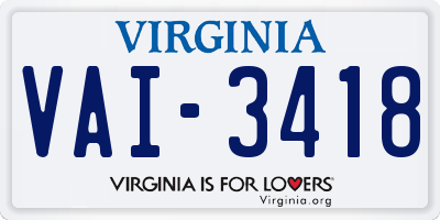 VA license plate VAI3418