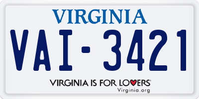 VA license plate VAI3421