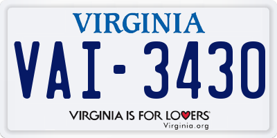 VA license plate VAI3430