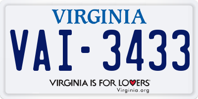 VA license plate VAI3433