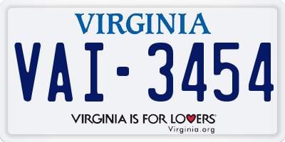 VA license plate VAI3454