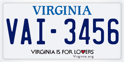 VA license plate VAI3456