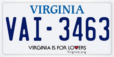 VA license plate VAI3463