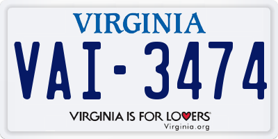 VA license plate VAI3474
