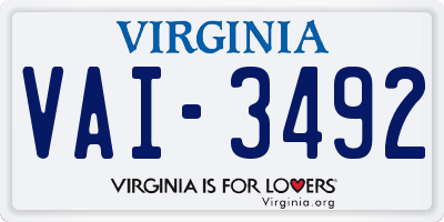 VA license plate VAI3492
