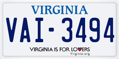 VA license plate VAI3494