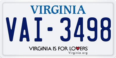 VA license plate VAI3498