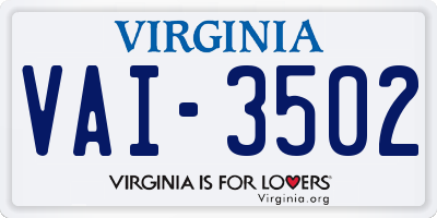 VA license plate VAI3502