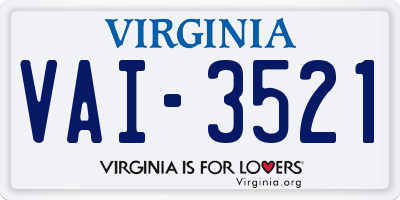 VA license plate VAI3521