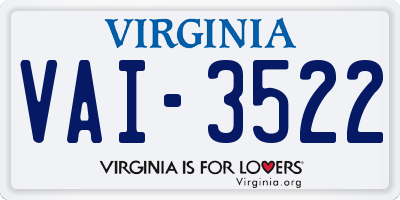 VA license plate VAI3522