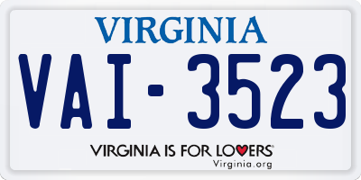 VA license plate VAI3523