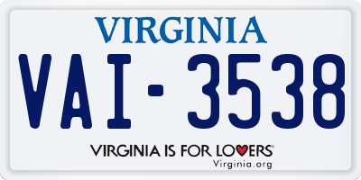 VA license plate VAI3538