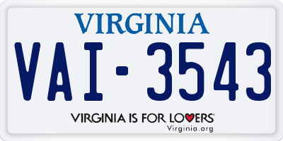 VA license plate VAI3543