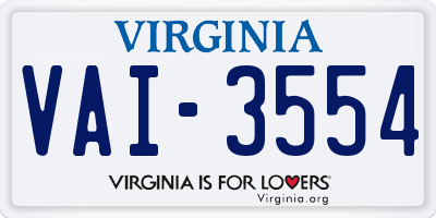 VA license plate VAI3554