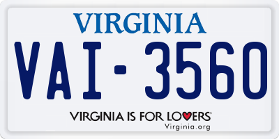 VA license plate VAI3560
