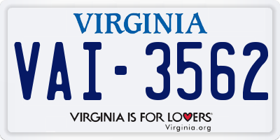 VA license plate VAI3562