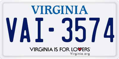 VA license plate VAI3574