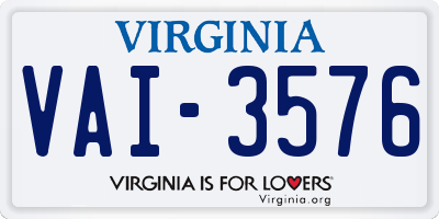 VA license plate VAI3576