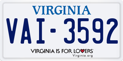 VA license plate VAI3592
