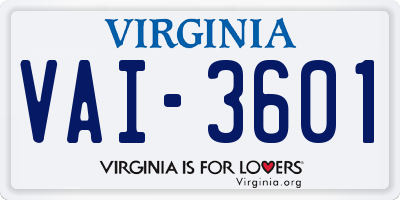 VA license plate VAI3601