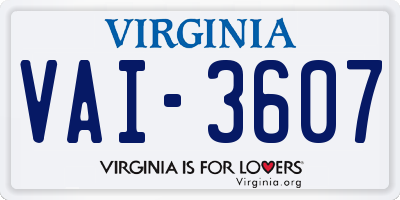 VA license plate VAI3607